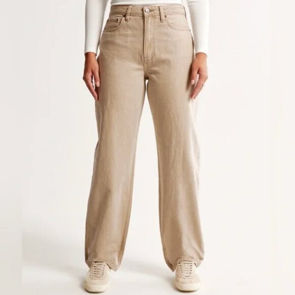 Abercrombie High Rise Taper Jean in Beige - Picture 4 of 10